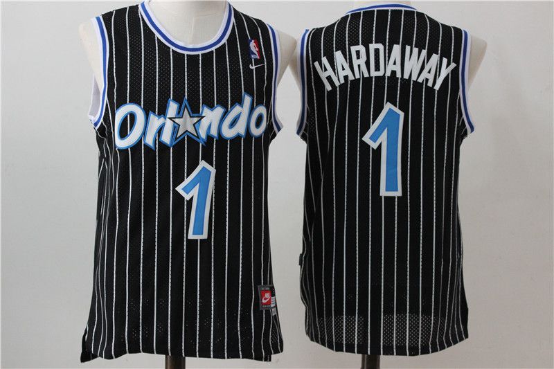 Men Orlando Magic #1 Hardaway Black Stripe Throwback NBA Jersey